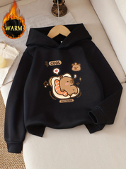 Be Perfect  Black Capybara Printed Hoodie Sweatshirt | Warm Winter Hoodie for Boys & Girls | Cartoon Graphic Hoodie