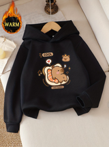 Be Perfect  Black Capybara Printed Hoodie Sweatshirt | Warm Winter Hoodie for Boys & Girls | Cartoon Graphic Hoodie