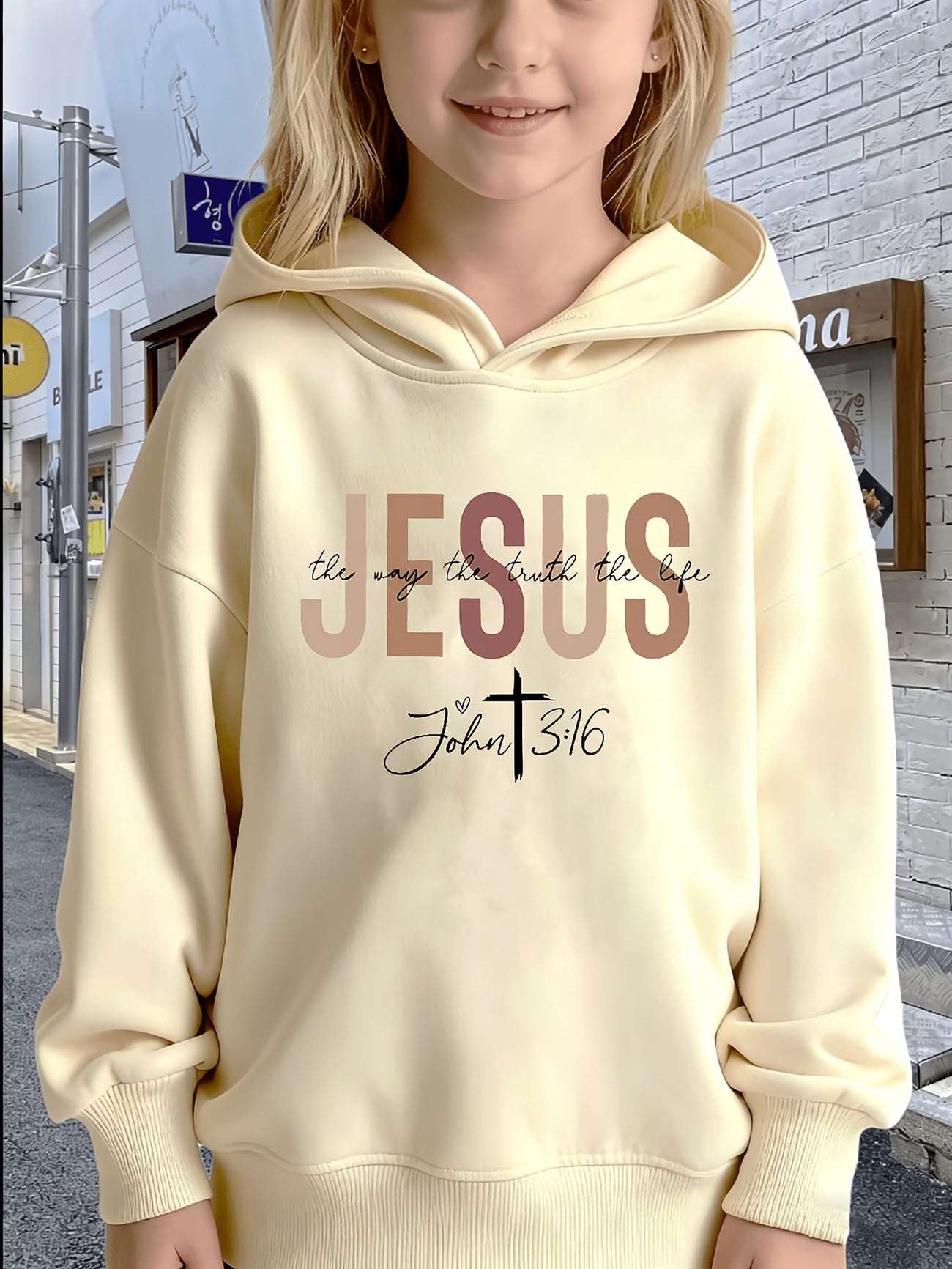 Be Perfect Girls Full Sleeve Graphic Print, Solid Hooded Sweatshirt