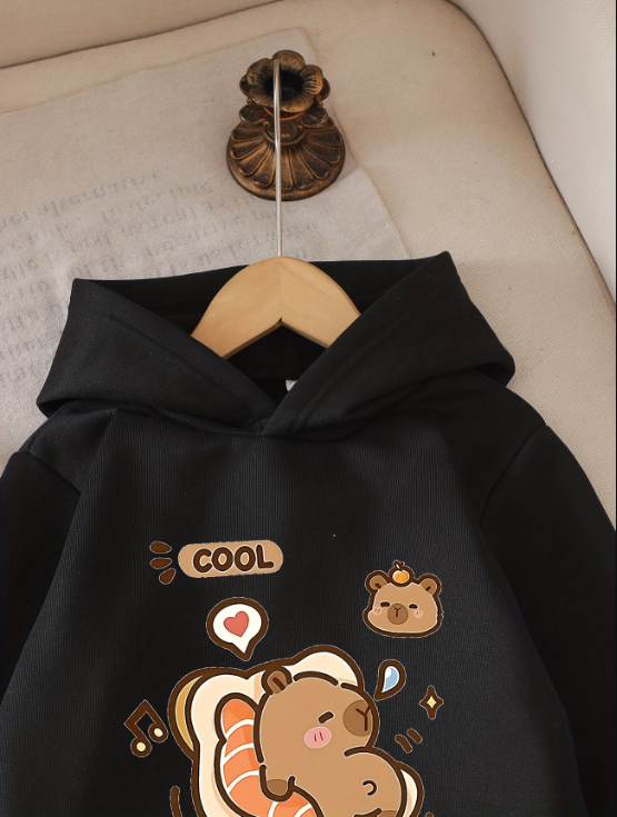 Be Perfect  Black Capybara Printed Hoodie Sweatshirt | Warm Winter Hoodie for Boys & Girls | Cartoon Graphic Hoodie